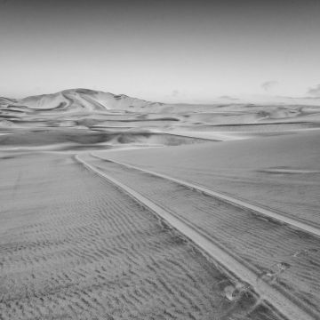 Apokalyptisch wirkende Sanddüne in schwarzweis